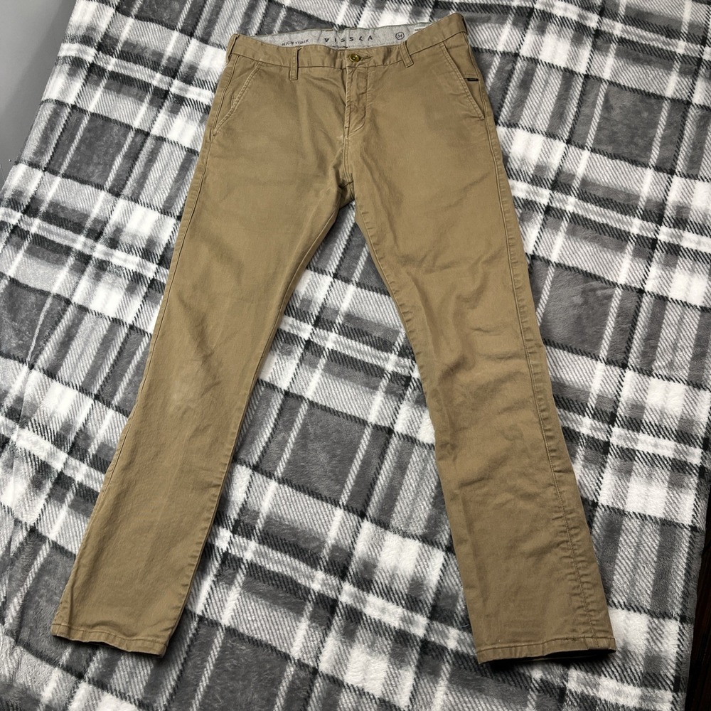 Vissla Pants Mens 34x32 Beige High Tider Chino Casual Cotton Khakis Slim